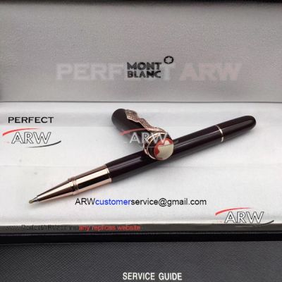 Perfect Replica Rouge et Noir Montblanc Rose Gold Clip Brown Rollerball Pen